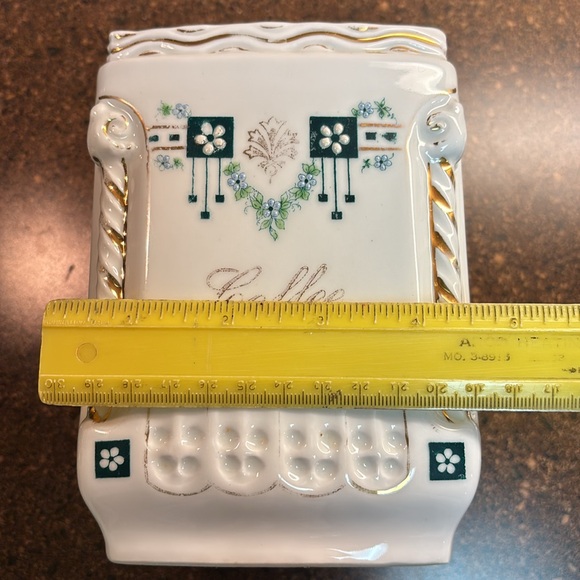 Vintage Antique German White Porcelain Coffee Canister Jar Gold Gilt Blu Grn Blk - Picture 13 of 13